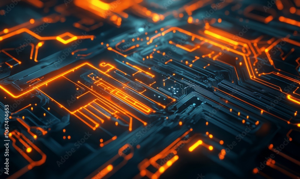 Poster high-quality close-up of a circuit board, showcasing intricate lines and glowing connections. ideal 