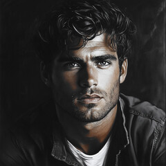 Fototapeta premium Dramatic portrait in monochrome lighting with intense gaze