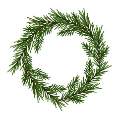 Simple and laconic Christmas wreath made of green pine branches without decorations