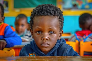 Preschool class in South Africa  boy looking to camera