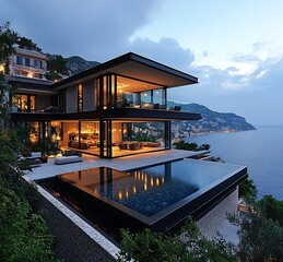 Fototapeta premium Discover elegance in a cliffside villa with ocean views