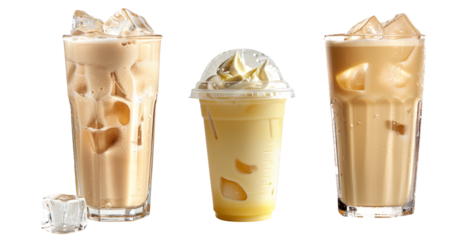 Vanilla cream soda cocktail drink served over ice with whipped cream isolated on white transparent background