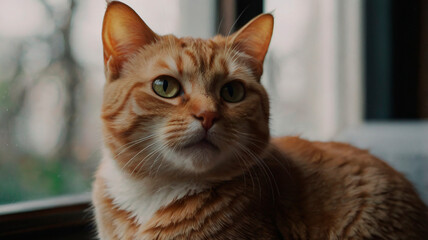 a beautiful and natural portrait of an orange cat