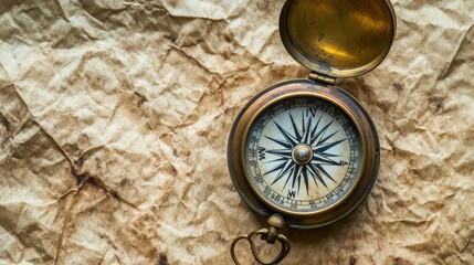 Vintage Compass on Crumpled Paper Background