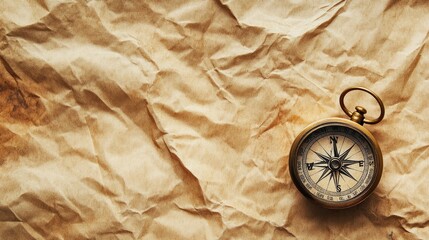 Antique Compass on Crumpled Paper Background