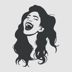 Vector sketches of a laughing female face. Women silhouette