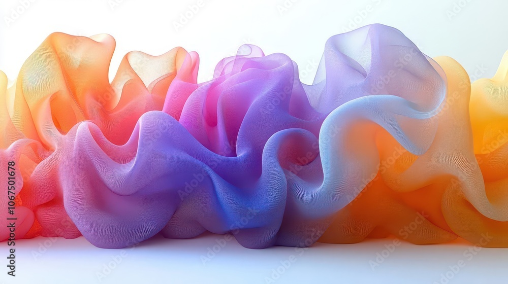 Wall mural whimsical rainbowcolored smoke waves curl and twist against a pristine white background creating an 