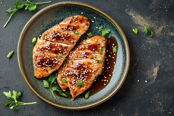 Soya teriyaki chicken with sesame seeds