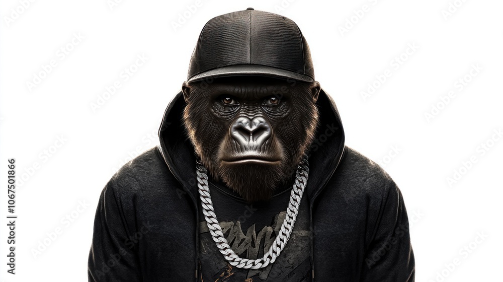 Poster explore a hyperdetailed image of a gorilla in an urban setting with captivating details and textures