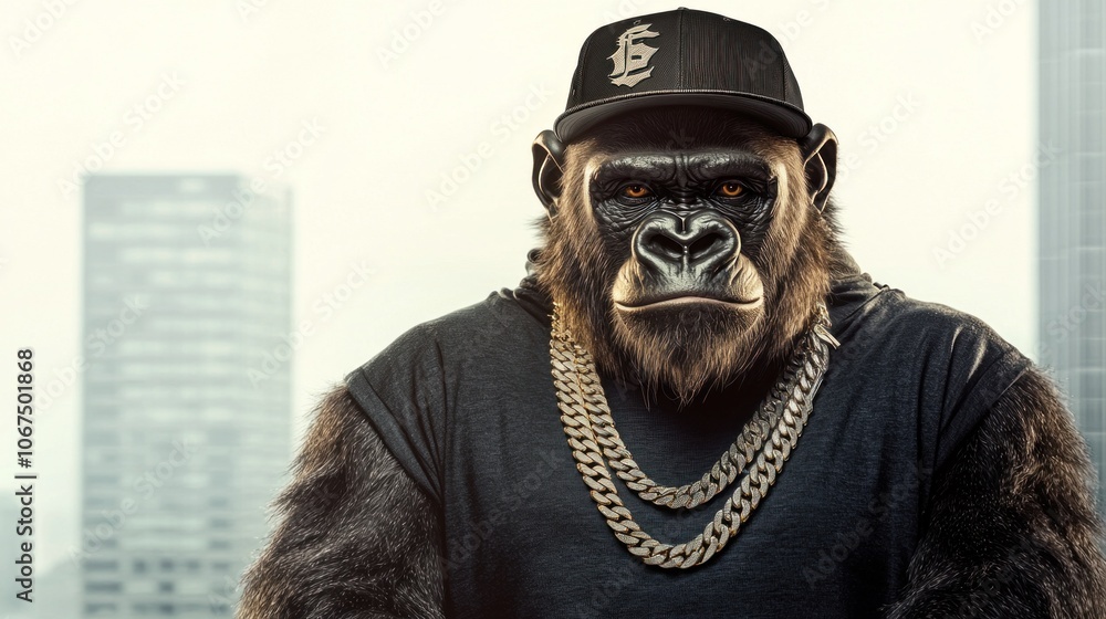 Poster explore a hyperdetailed image of a gorilla in an urban setting with hq for stunning visuals