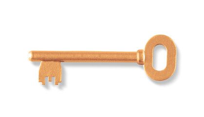 Gold key on white background