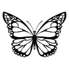 Funny black and white butterfly. Color flat vector of detailed butterflies. Cute characters. Card, postcards for kids. Silhouette icon