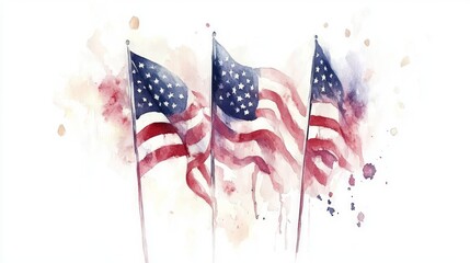 Watercolor American Flags in Motion