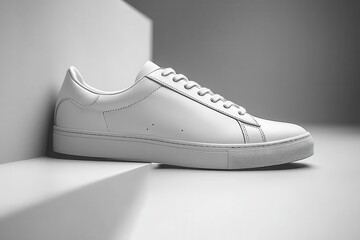 white sneakers stand out against a minimalist white background their clean lines and modern design emphasized in a stylish contemporary composition that highlights footwear fashion