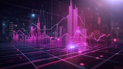 Fototapeta premium global business growth analysis and asset investment chart Business and Finance Up arrow Holographic economic chart, global economic trend analysis, financial graph analysis on virtual screen.