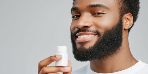 Man with healthy beard applying moisturizer, close-up shot, skincare, men s grooming