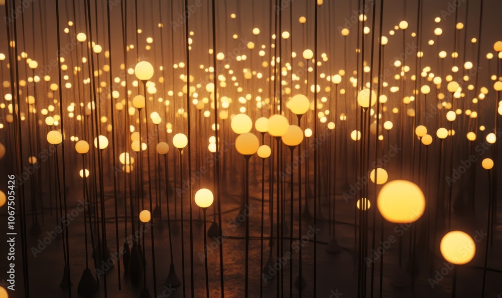 Poster mesmerizing arrangement of glowing lights creates captivating visual effect, showcasing minimalist d