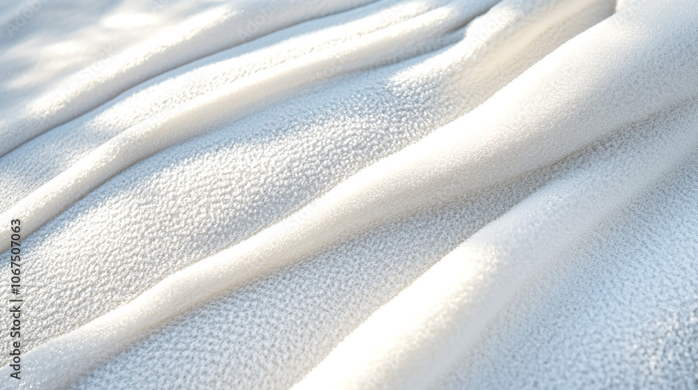 Poster close-up of soft, textured white fabric with gentle folds, creating a cozy and warm appearance with 
