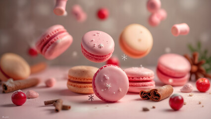 Fototapeta premium Festive Winter Macarons in Flight