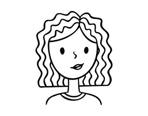 Cute girl line art avatar, hand drawn doodle logos of woman character. Social media girl avatar, simple icon. Isolated in white background.