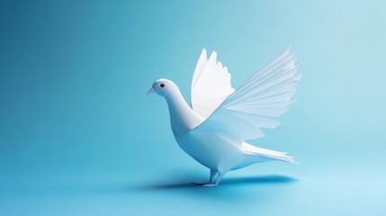 Obraz premium Elegant White Bird with Open Wings Against a Soft Blue Background