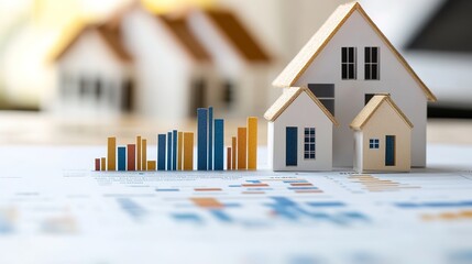 Miniature houses on graph paper reflect real estate market trend
