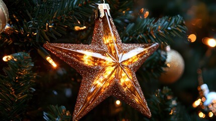 Christmas star clipart shining brightly on a decorated tree