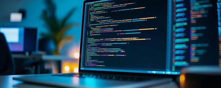 Developer focused on code, colorful editor open