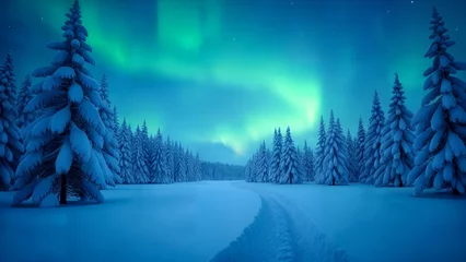 Frozen Forest Under Aurora Borealis