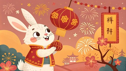 Obraz premium chinese new year illustration rabbit