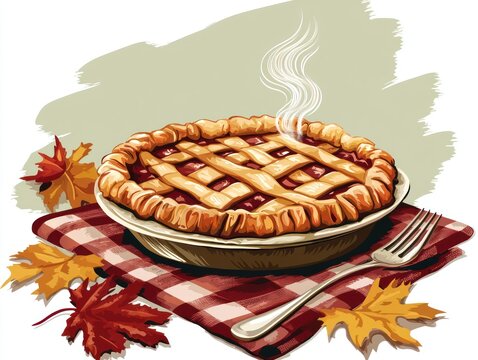 steaming pie on checkered cloth clip art preview
