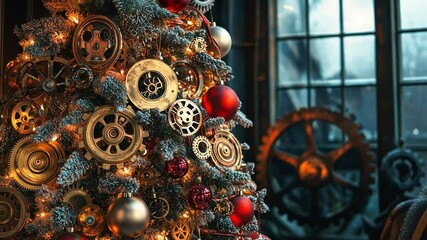 Steampunk Christmas Tree: A unique and captivating Christmas tree adorned with gears and cogs, a whimsical blend of industrial design and festive cheer.