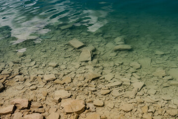 lake in the italian mountains, dolomites, santa croce lake.