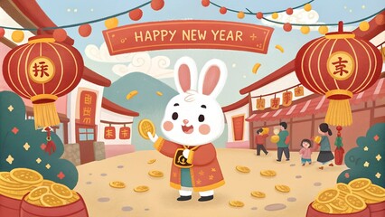 Naklejka premium chinese new year illustration rabbit