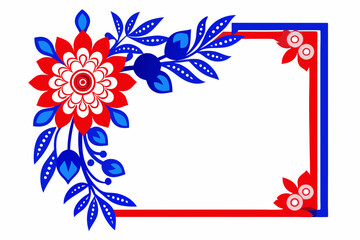 Obraz premium Blue red rectangle floral ornament corner frame on white background