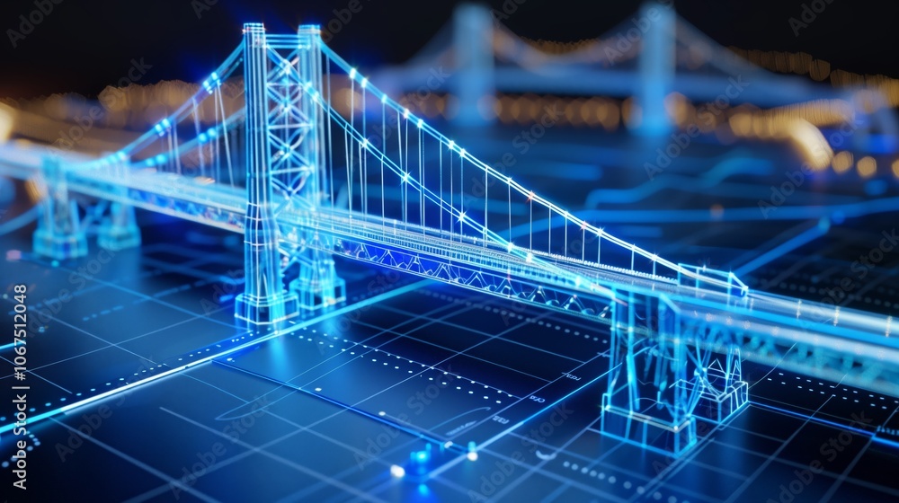 Poster vision of architecture of a 3d model bridge project