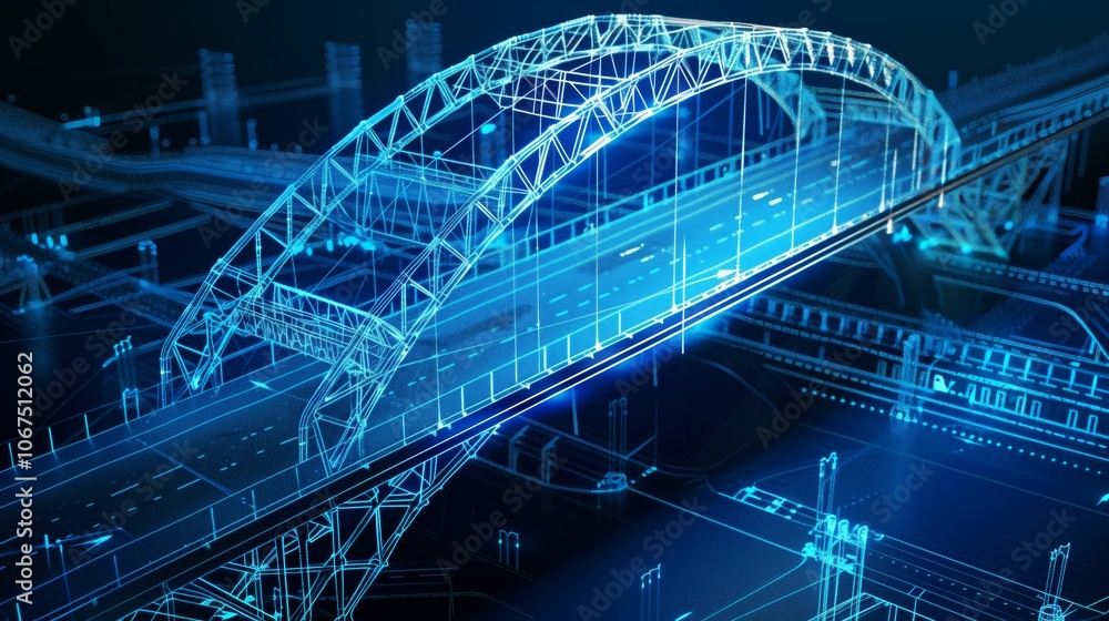 Poster vision of architecture of a 3d model bridge project