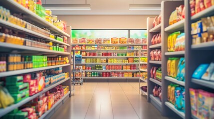 Fototapeta premium A grocery store with lots of goods on the shelves