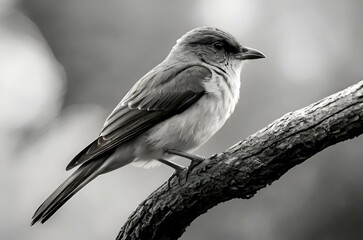Obraz premium Solitary Serenity. A Captivating Black and White Bird Portrait