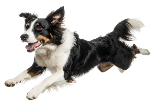 Border Collie Leaping Over Hurdle on Transparent Background

