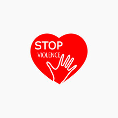 Heart shape enough hand sign and text: Stop the Violence icon isolated on white background.