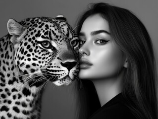 Woman with leopard