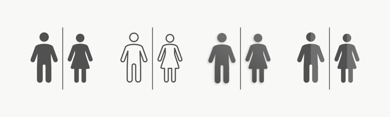 Restroom icon set isolated on background. Man and woman symbol in flat, outline and 3d style. Vector toilet sign for infographic, mobile concept and web design