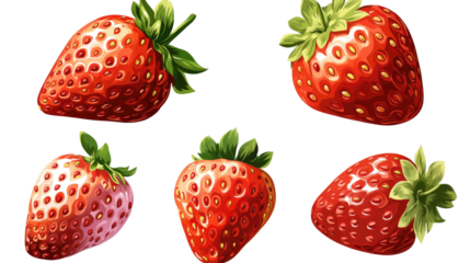 Strawberry Doodle Illustrations on Transparent Background Generative AI