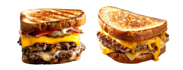 Patty Melt Hamburger with black beans, vegetables and spices isolated on transparent white background.