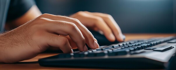 Programmer typing at desktop, modern tech vibe