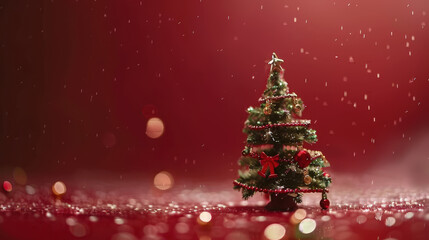 Obraz premium red christmas background with xmas tree and blank text space