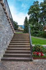 Stone church steps in Vaduz surrounded by nature