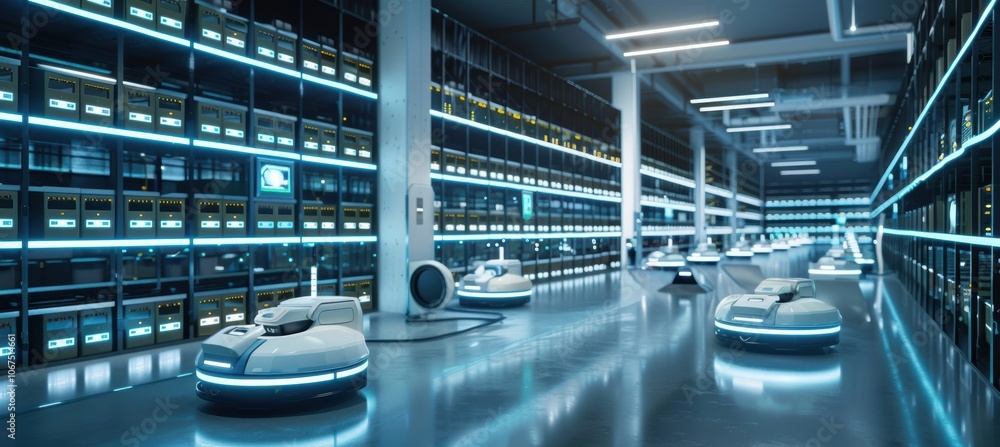 Aufkleber autonomous robotics in a futuristic logistics center for efficient inventory management