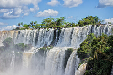 Waterfalls at Iguazu Falls on a sunny day, Misiones, Argentina